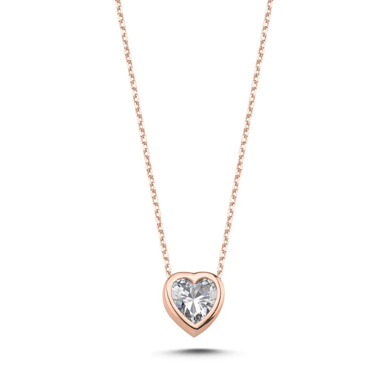 Sterling Silver Rhodium Plated CZ Heart Necklace