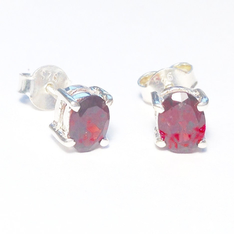 Sterling Silver Oval Garnet Studs