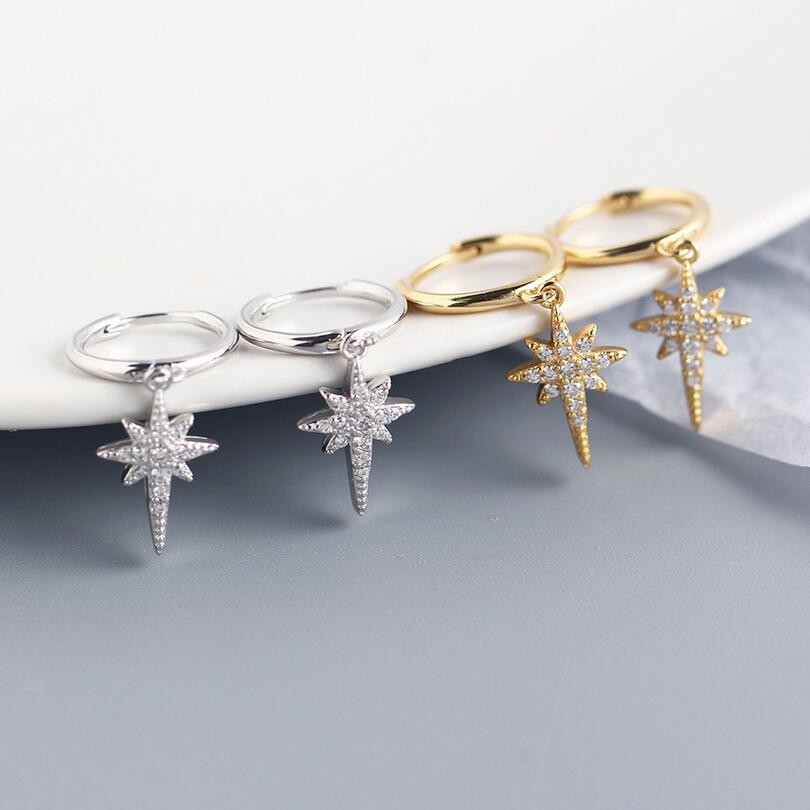 Sterling Silver Hoops with Star Charms