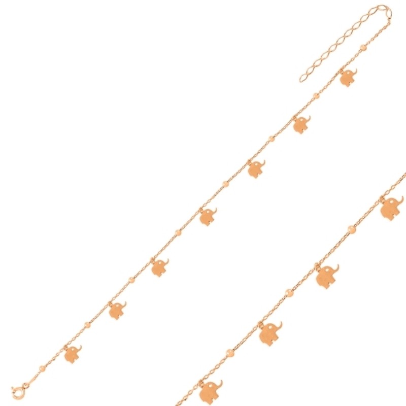Sterling Silver Rose Gold Plated Elephant Anklet