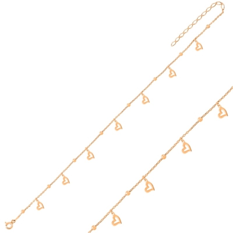 Sterling Silver Rose Gold Plated Heart Anklet