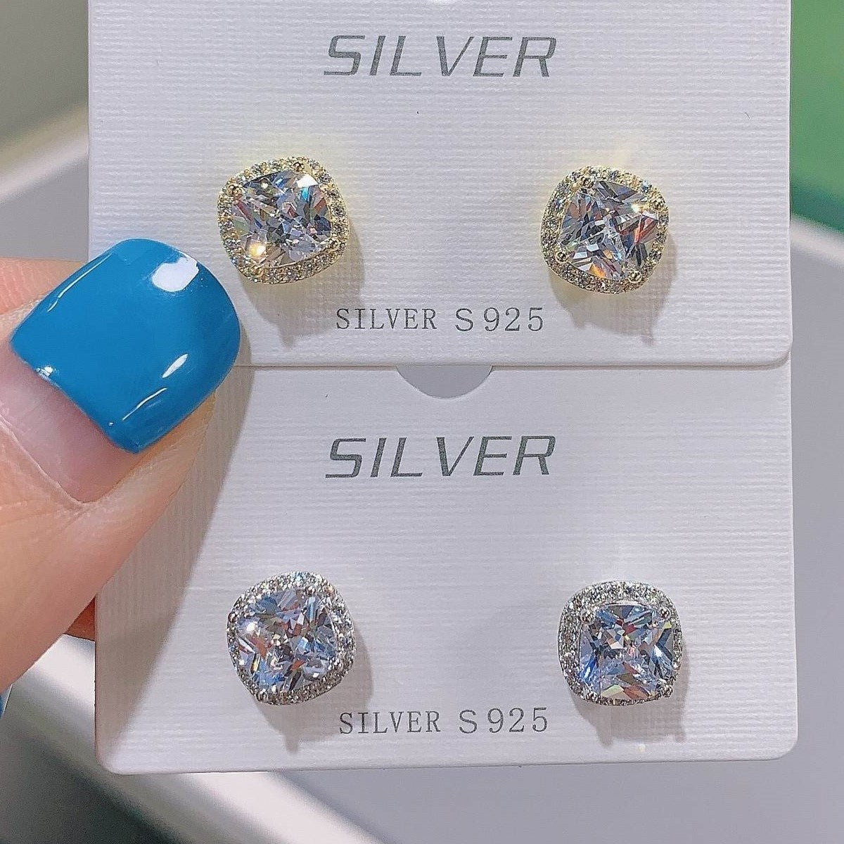 Sterling Silver Gold Plated Square CZ Studs