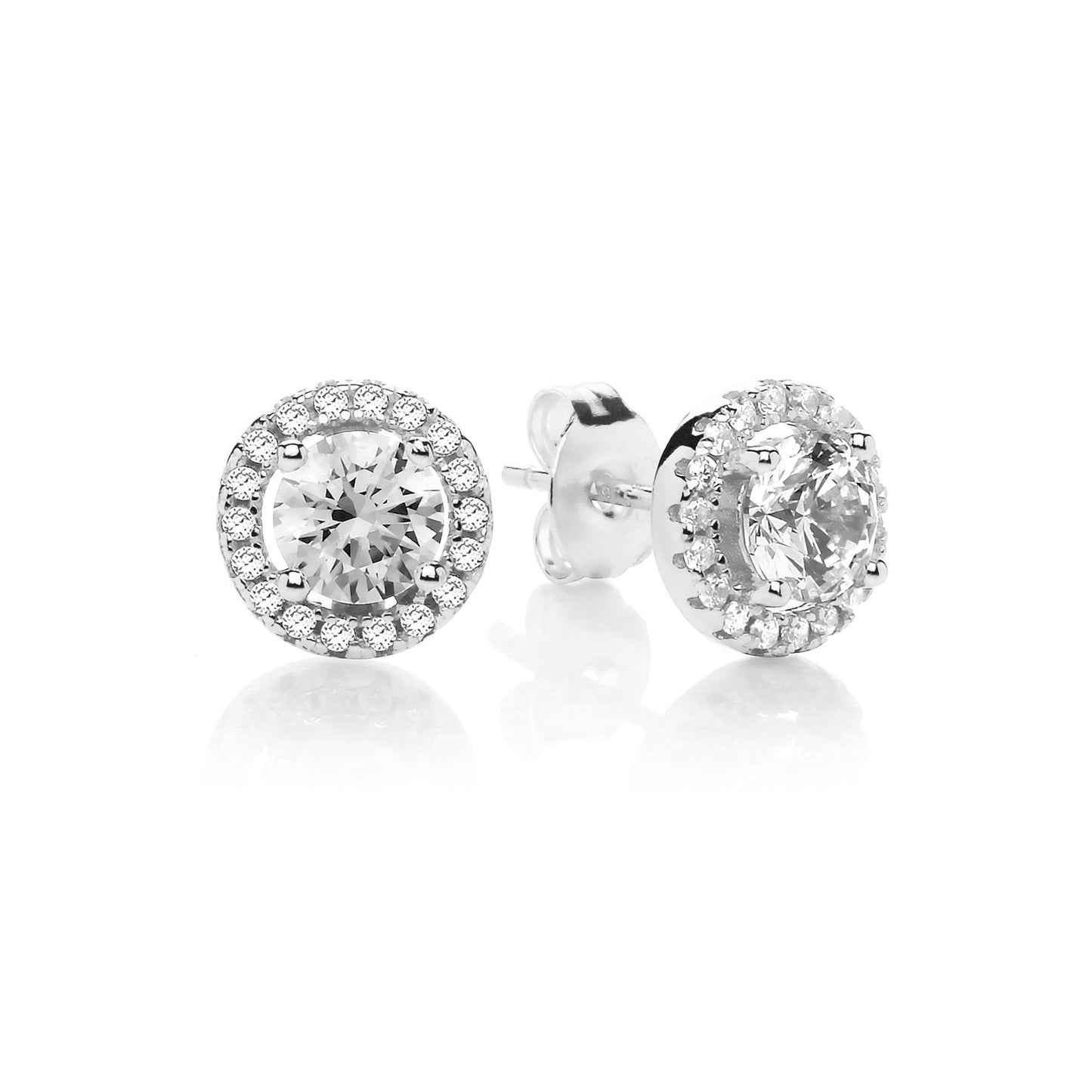Sterling Silver Rhodium Plated CZ Cluster Round Studs