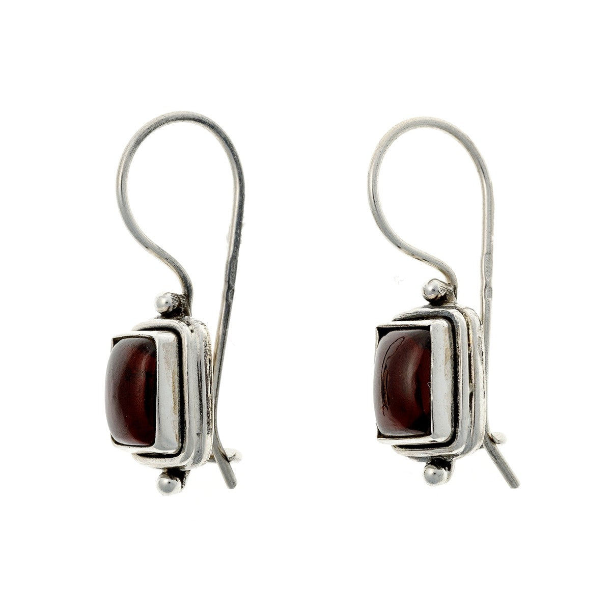 Sterling Silver Rectangle Garnet Drop Earrings