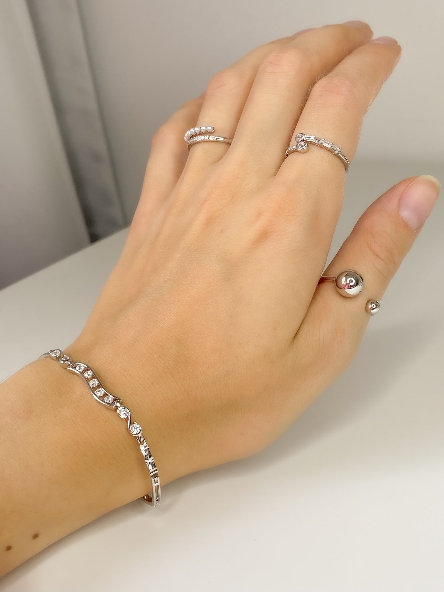 Sterling Silver Rhodium Plated CZ Bracelet