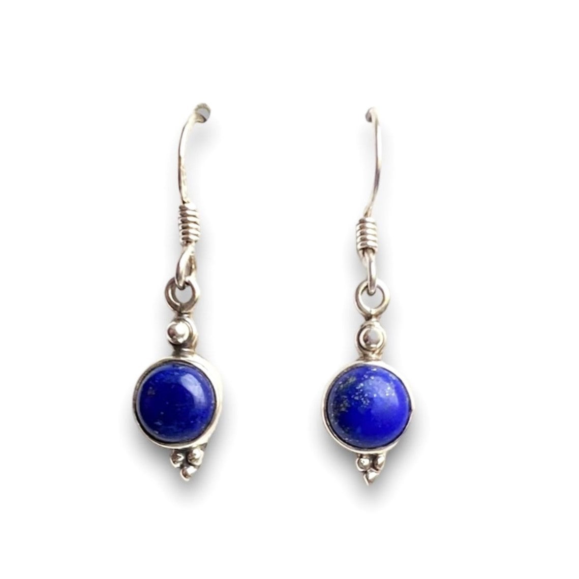 Sterling Silver Round Lazurite Drop Earrings
