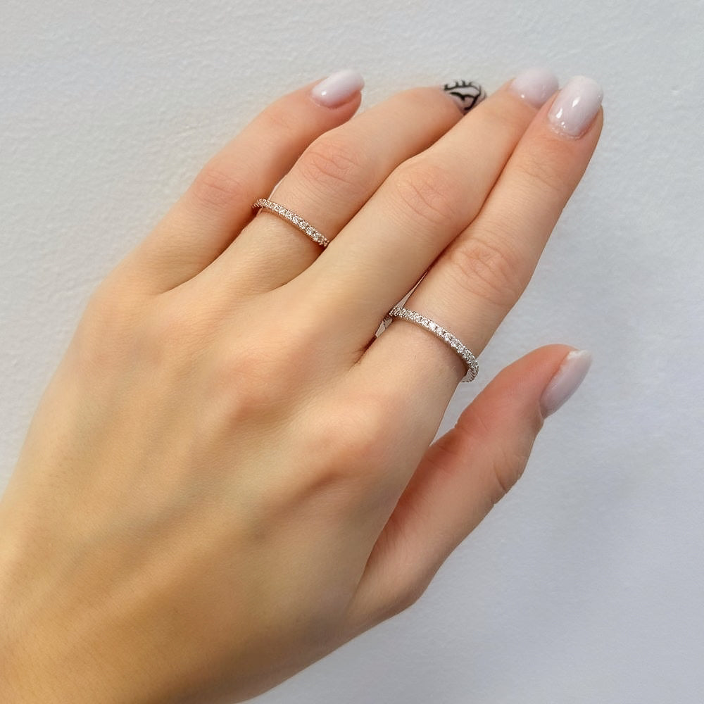 Sterling Silver Rose Gold Plated 1.5 mm CZ Band Ring