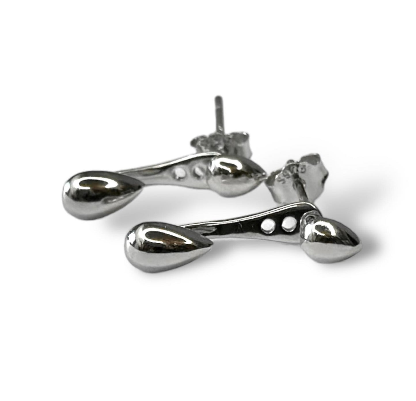 Sterling Silver Rhodium Plated Two - piece Teardrop Earrings