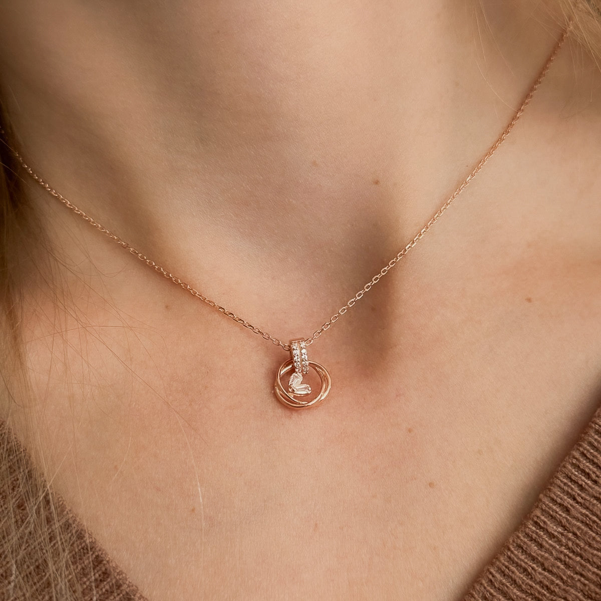Sterling Silver Rose Gold Plated Circle Necklace