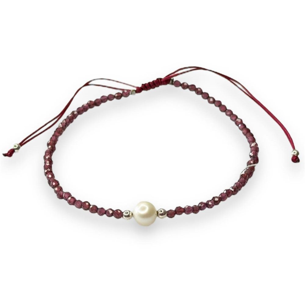 Garnet Stone Bracelet with Freshwater Pearl