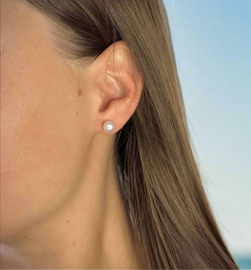 tikri balti perlai ¦ sidabriniai auskarai dengti rodžiu