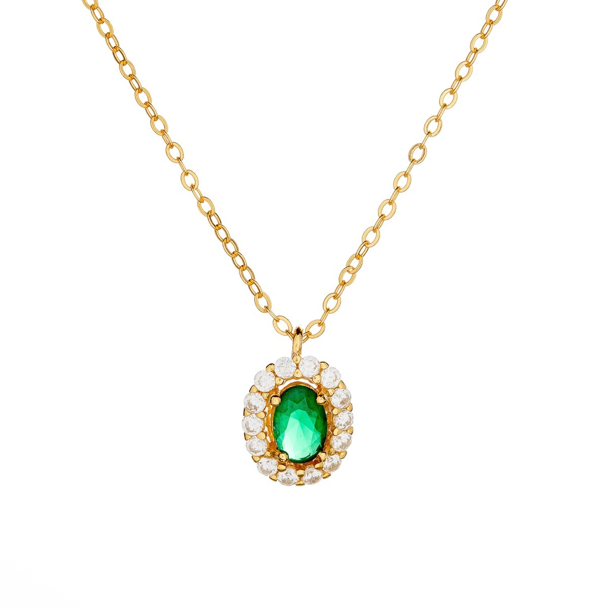 Sterling Silver Gold Plated Oval CZ Necklace