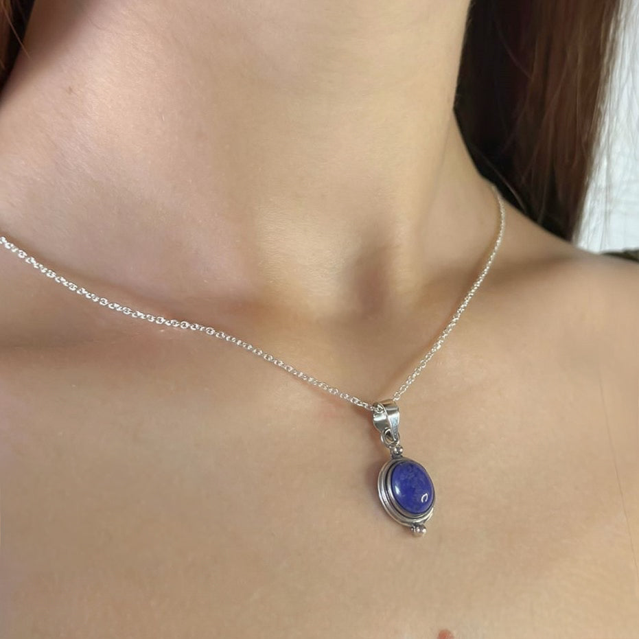 Sterling Silver Oval Lazurite Pendant Necklace