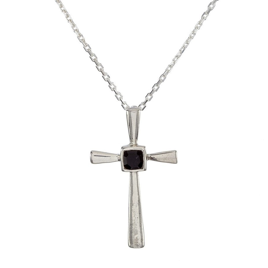 Sterling Silver Black Onyx Cross Pendant Necklace