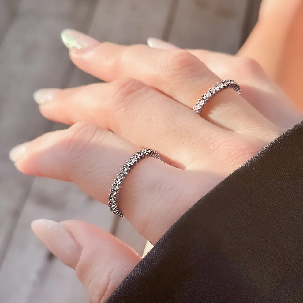 Sterling Silver Rhodium Plated 2 mm CZ Band Ring