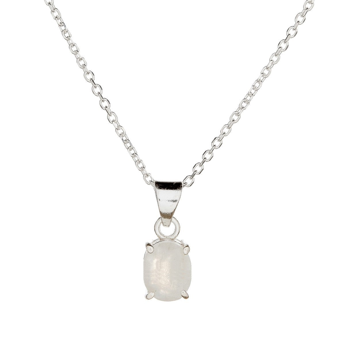 Sterling Silver Oval Moonstone Pendant Necklace