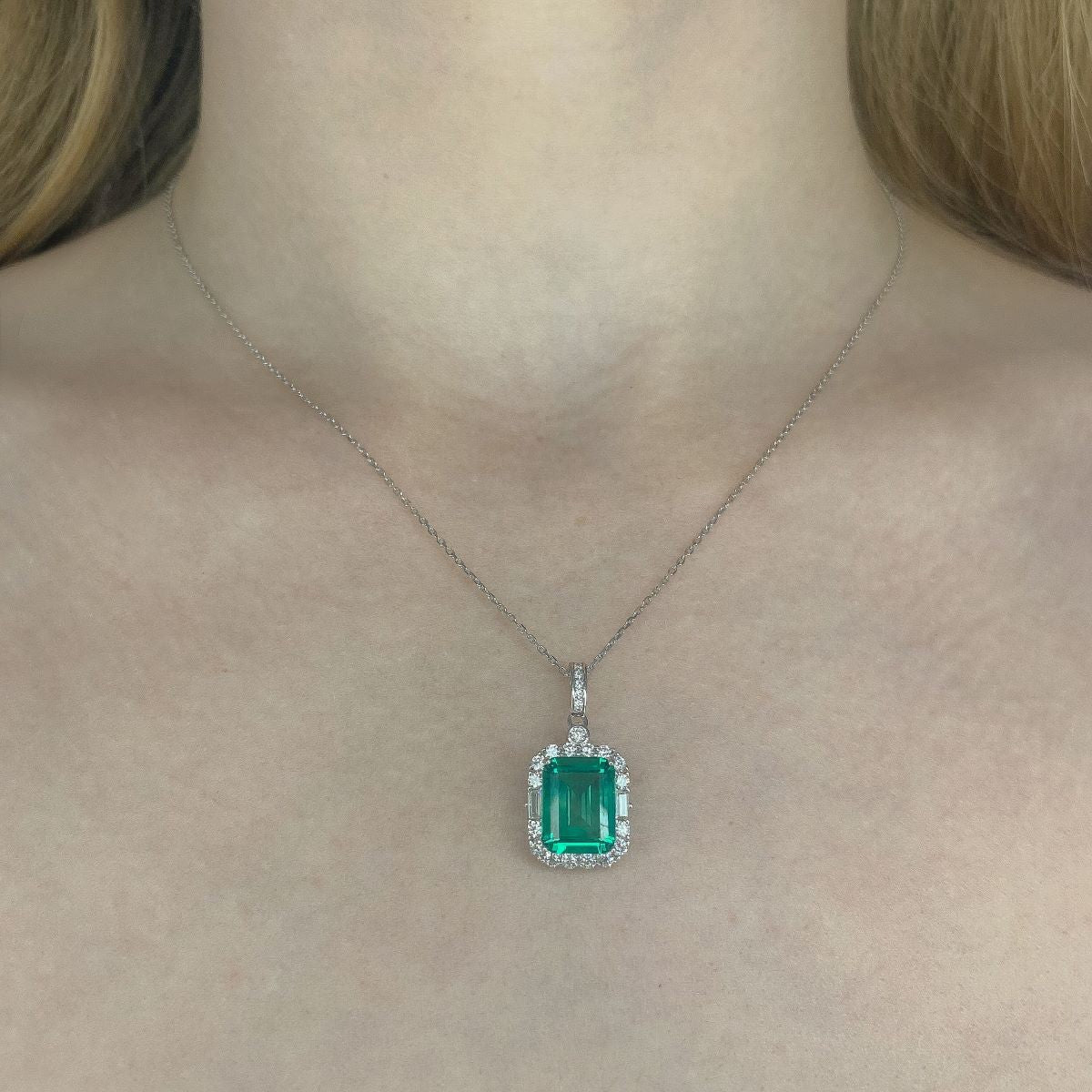 Sterling Silver Rhodium Plated CZ Pendant Necklace