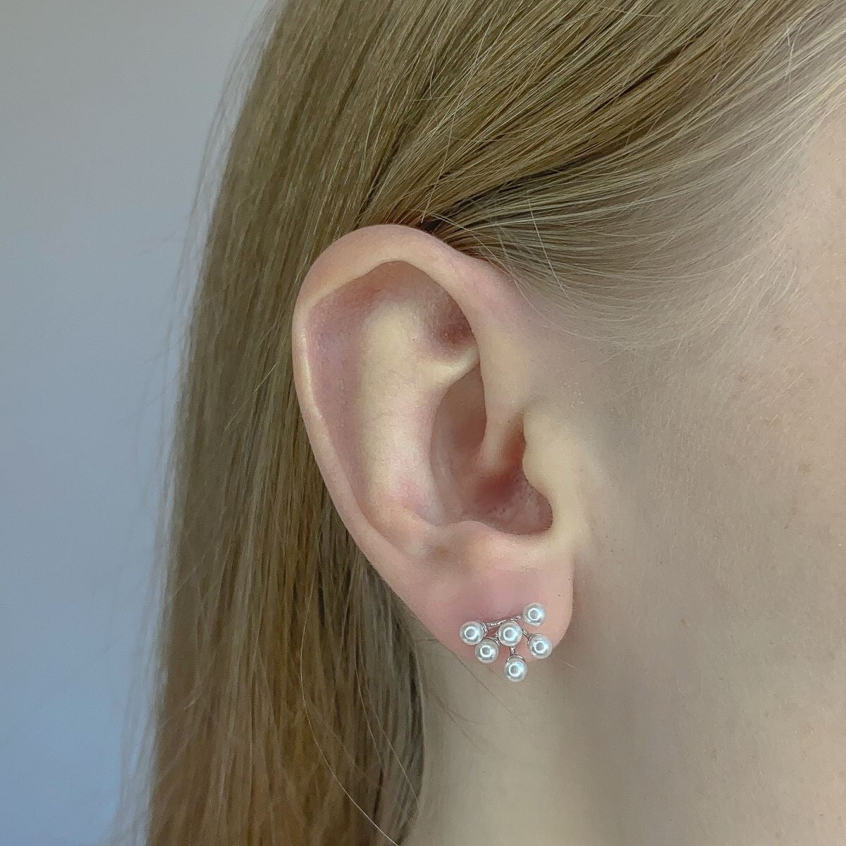 Sterling Silver Rhodium Plated Pearl Imitation Studs