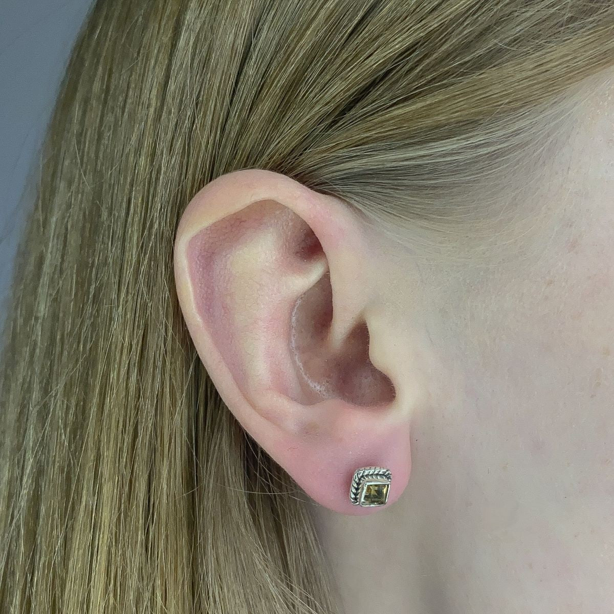 Sterling Silver Citrine Stone Square Studs