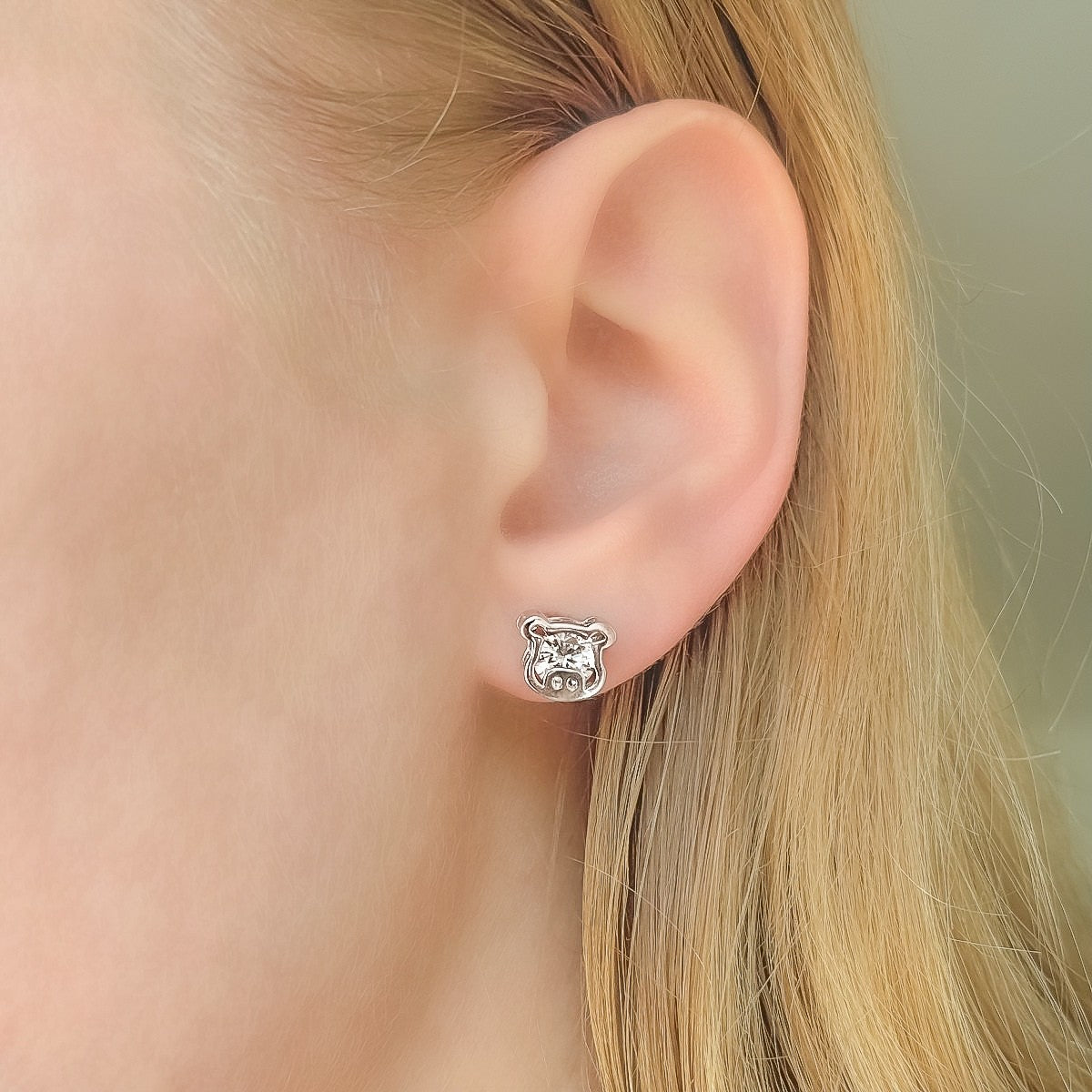 Sterling Silver Rhodium Plated Pig Studs