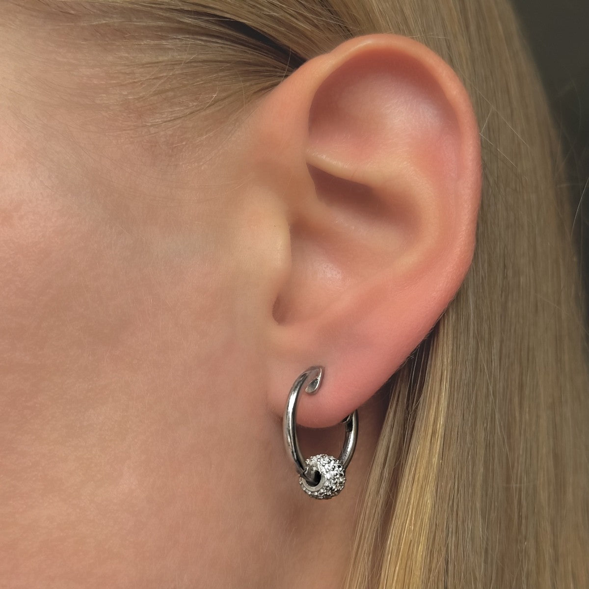 Sterling Silver Rhodium Plated CZ Bead Hoops