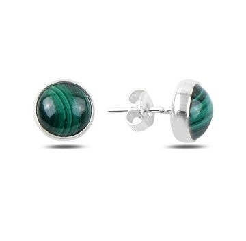 Sterling Silver Round Malachite Studs
