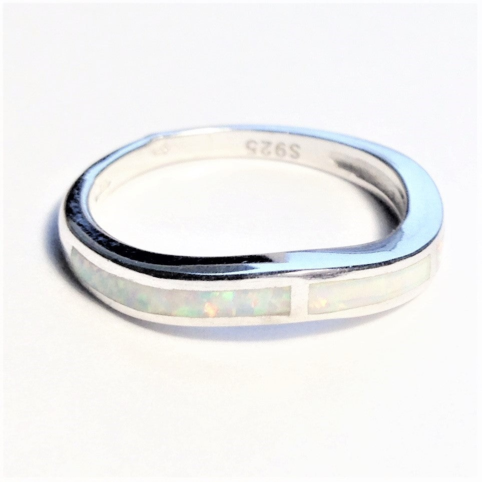 Sterling Silver Rhodium Plated Synthetic Opal Ring