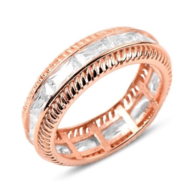 Sterling Silver Rose Gold Plated 7 mm CZ Band Ring