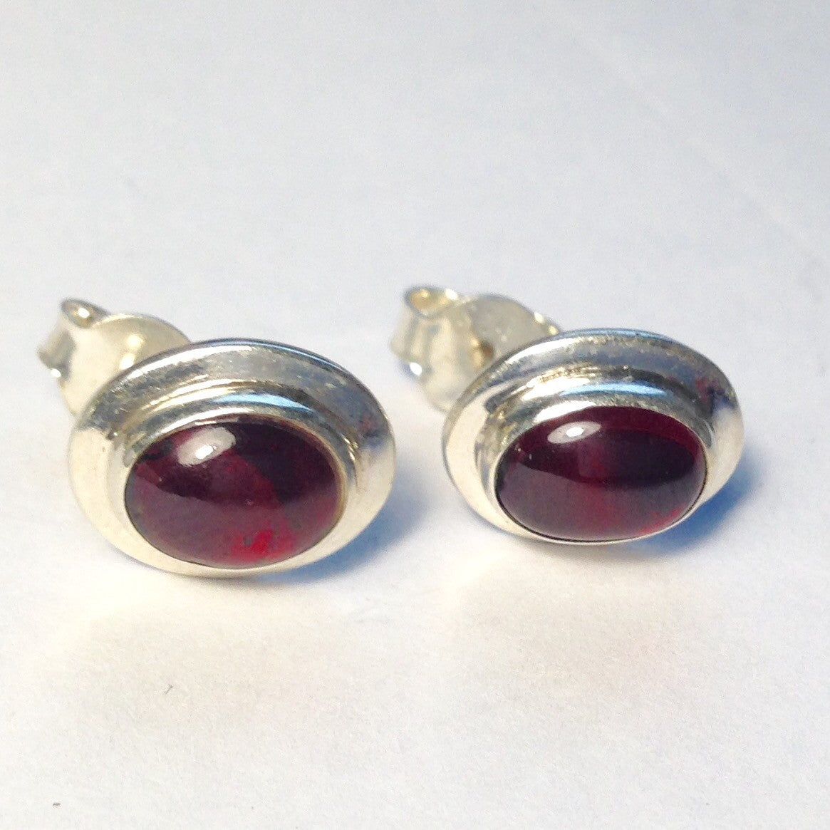 Sterling Silver Oval Garnet Studs