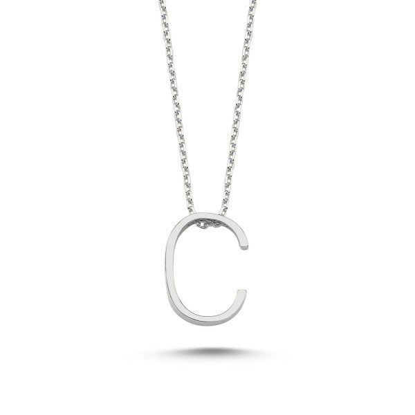 Sterling Silver Rhodium Plated Letter "C" Necklace