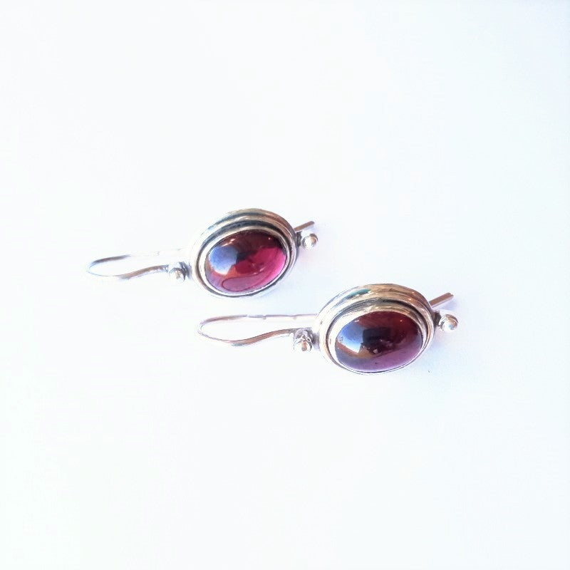 Sterling Silver Oval Garnet Drop Earrings