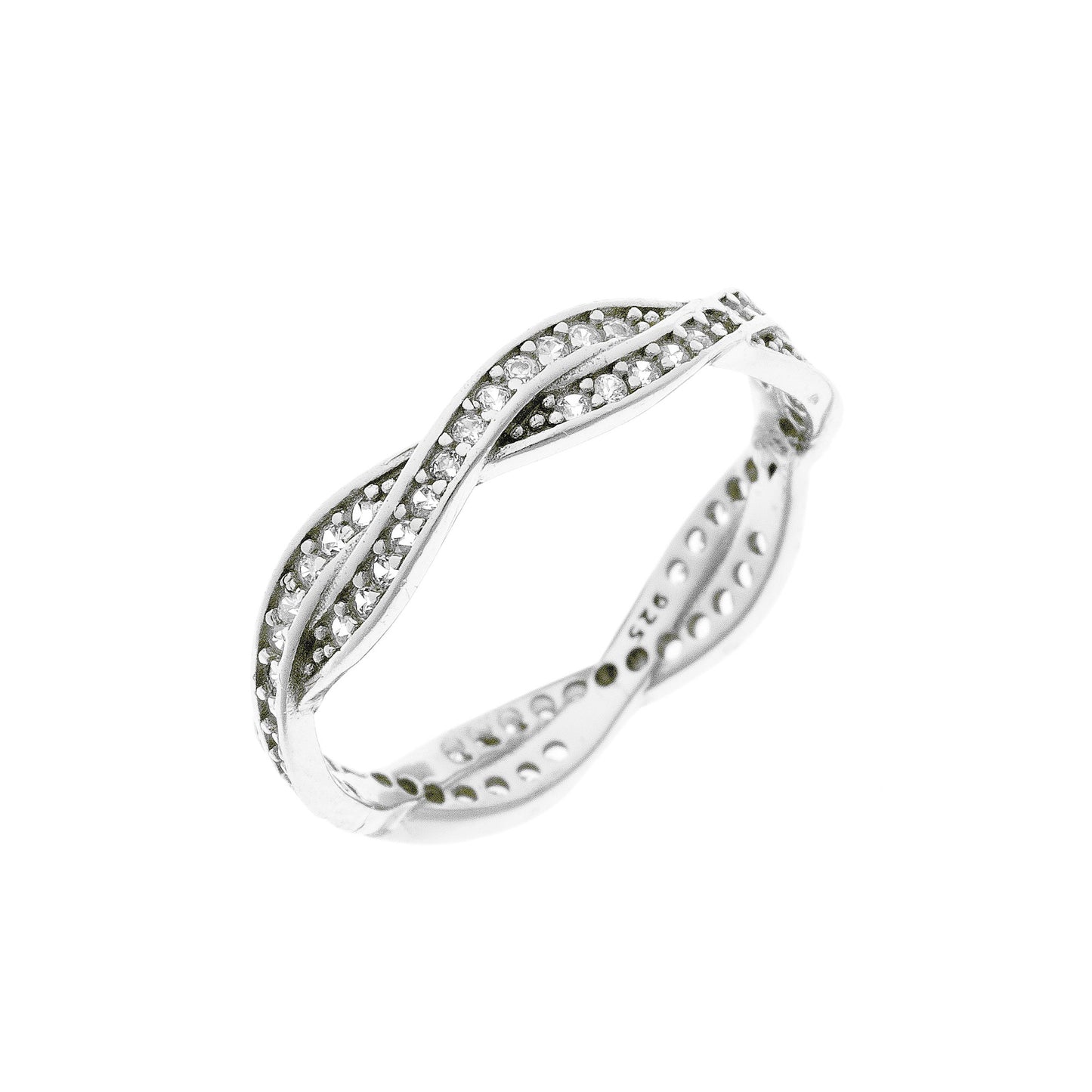 Sterling Silver Rhodium Plated Twisted CZ Ring