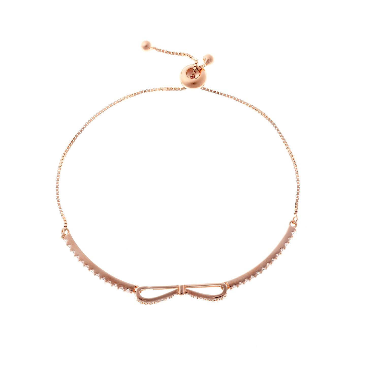 Sterling Silver Rose Gold Plated CZ Ribbon Bracelet