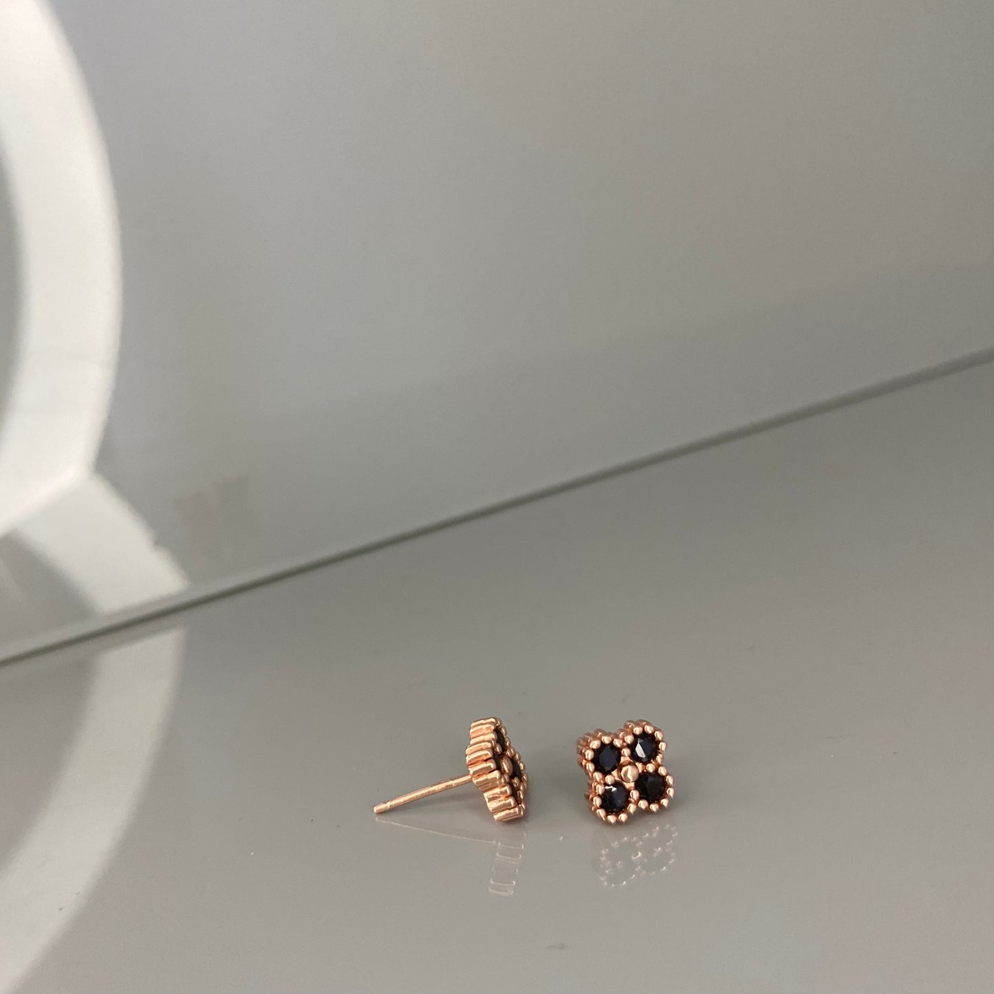 Sterling Silver Rose Gold Plated CZ Clover Studs