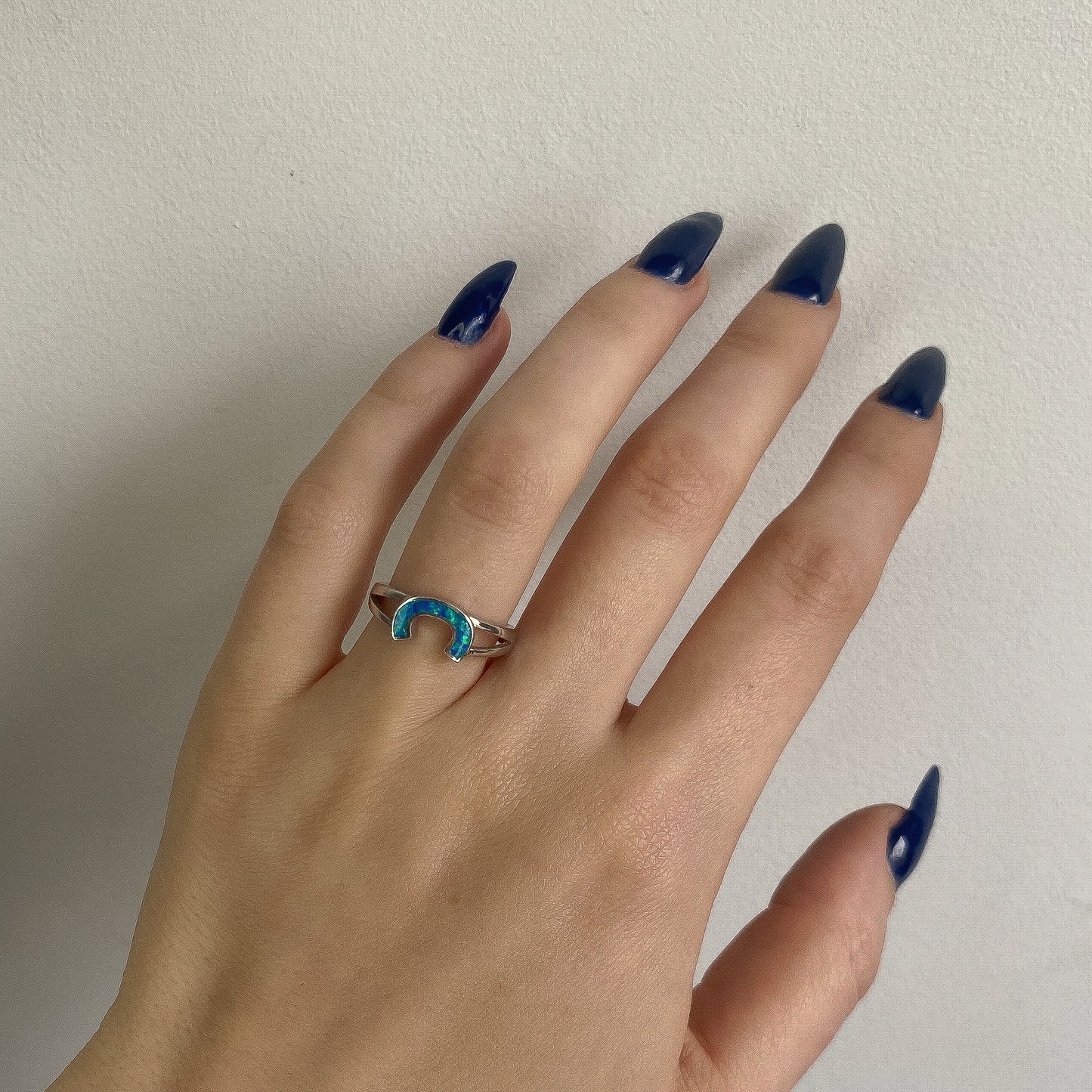 Sterling Silver Rhodium Plated Synthetic Opal Ring