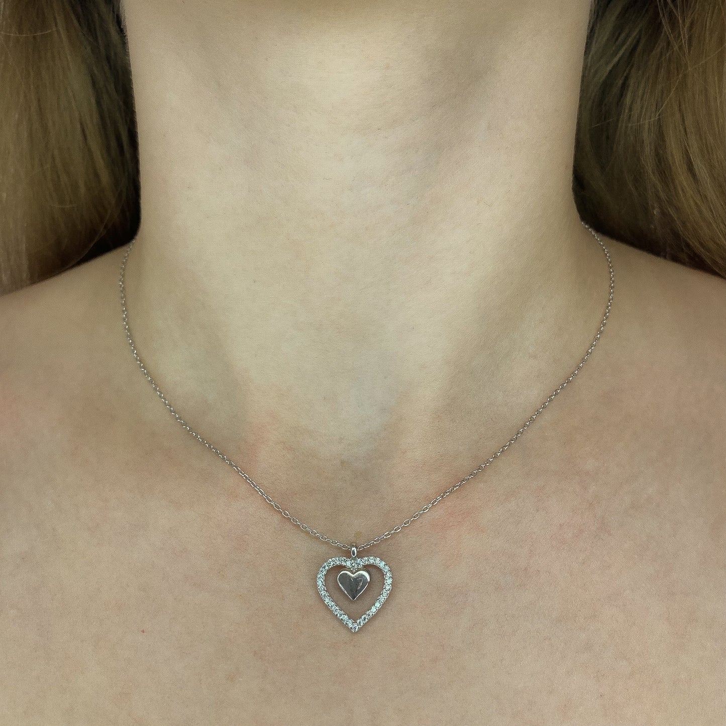 Sidabrinis rodžiuotas pakabukas "Double Heart"