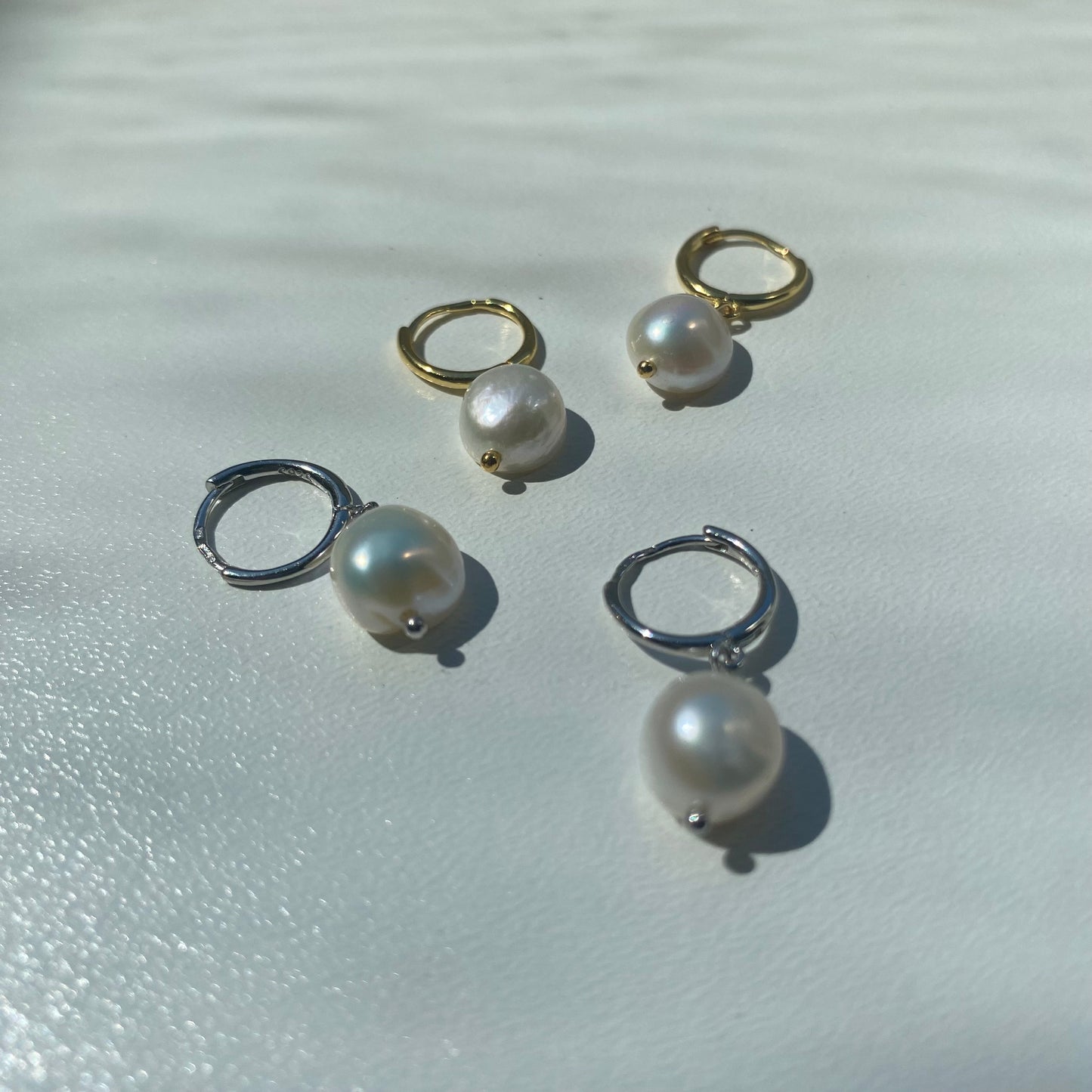 Sterling Silver Gold Plated Hoops with Pearl Charms