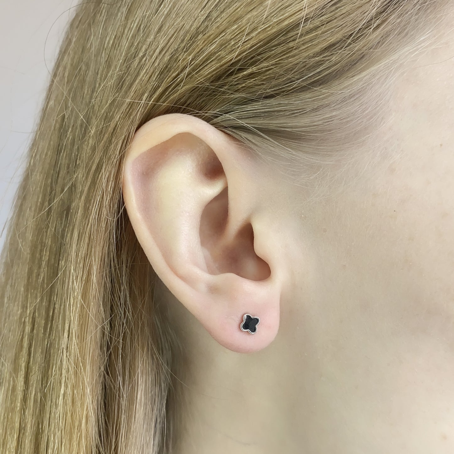 Sterling Silver Rhodium Plated Enamel Clover Studs