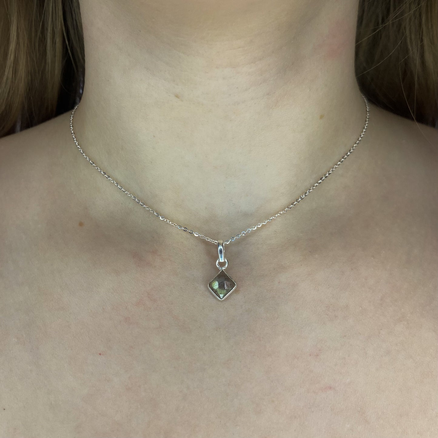 Sidabrinis pakabukas su labradoritu ir grandinėle