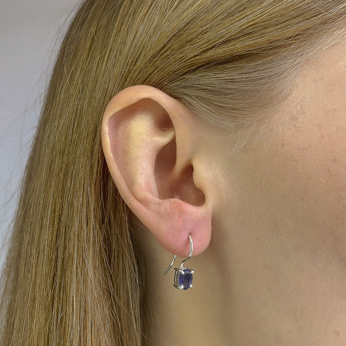 Sterling Silver Oval Iolite Drop Earrings