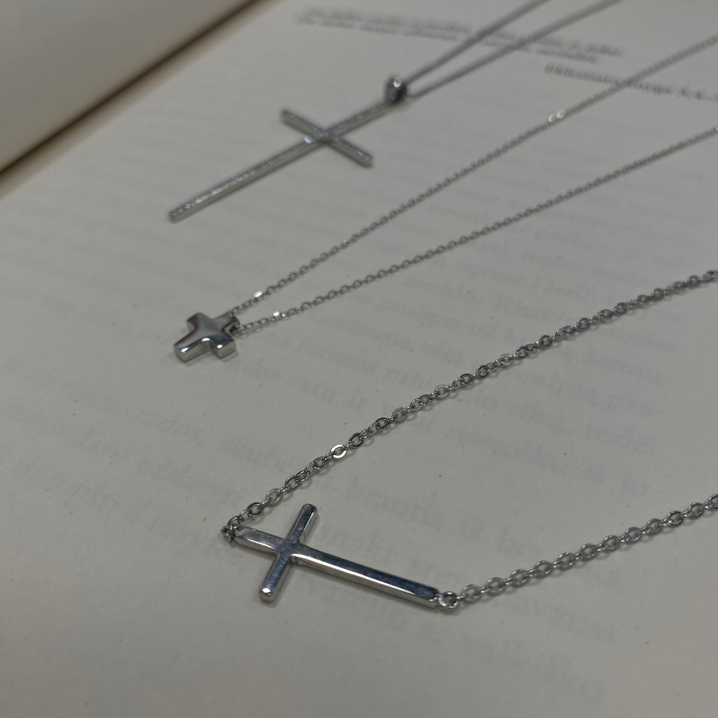 Sterling Silver Rhodium Plated CZ Cross Necklace