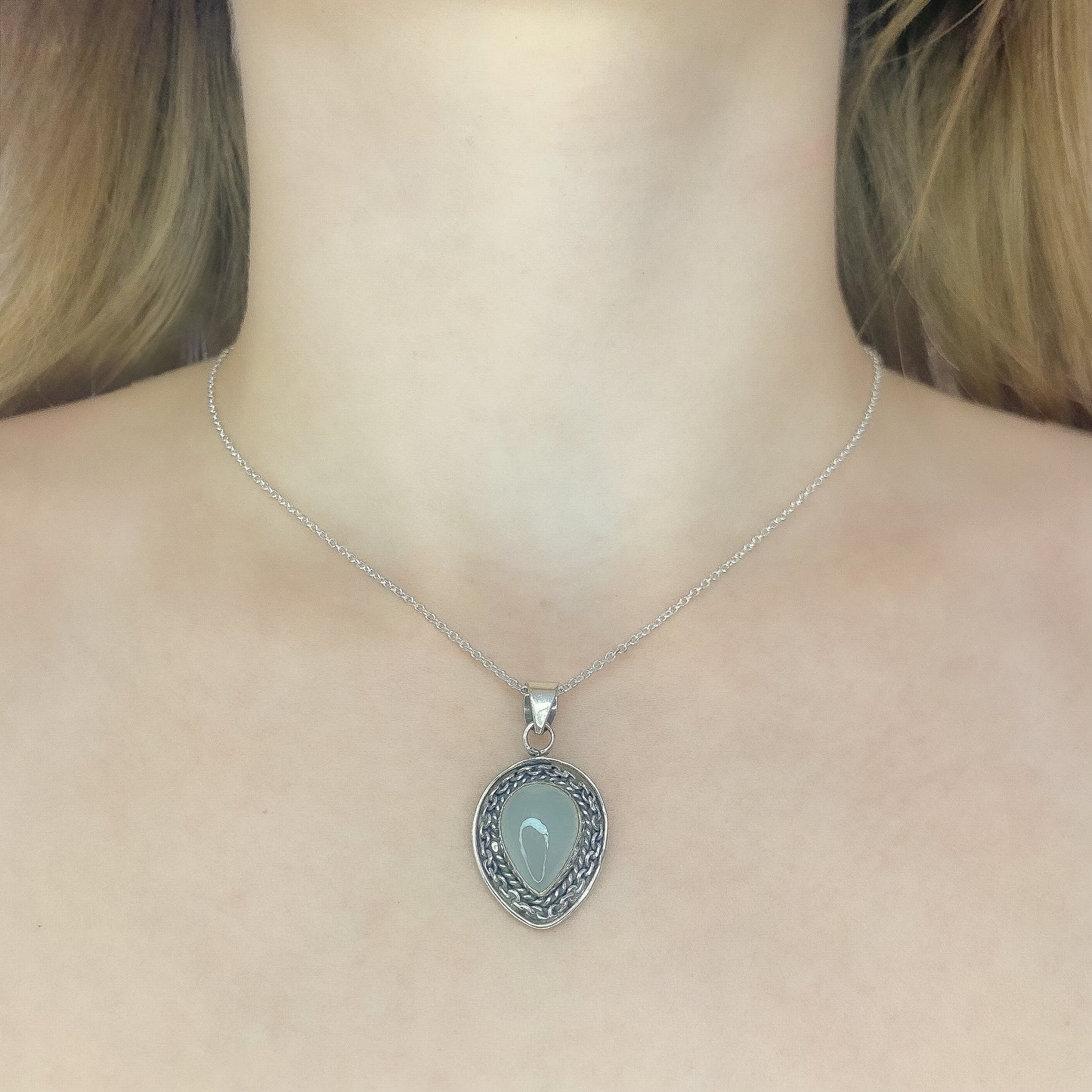 Sterling Silver Chalcedony Pendant Necklace