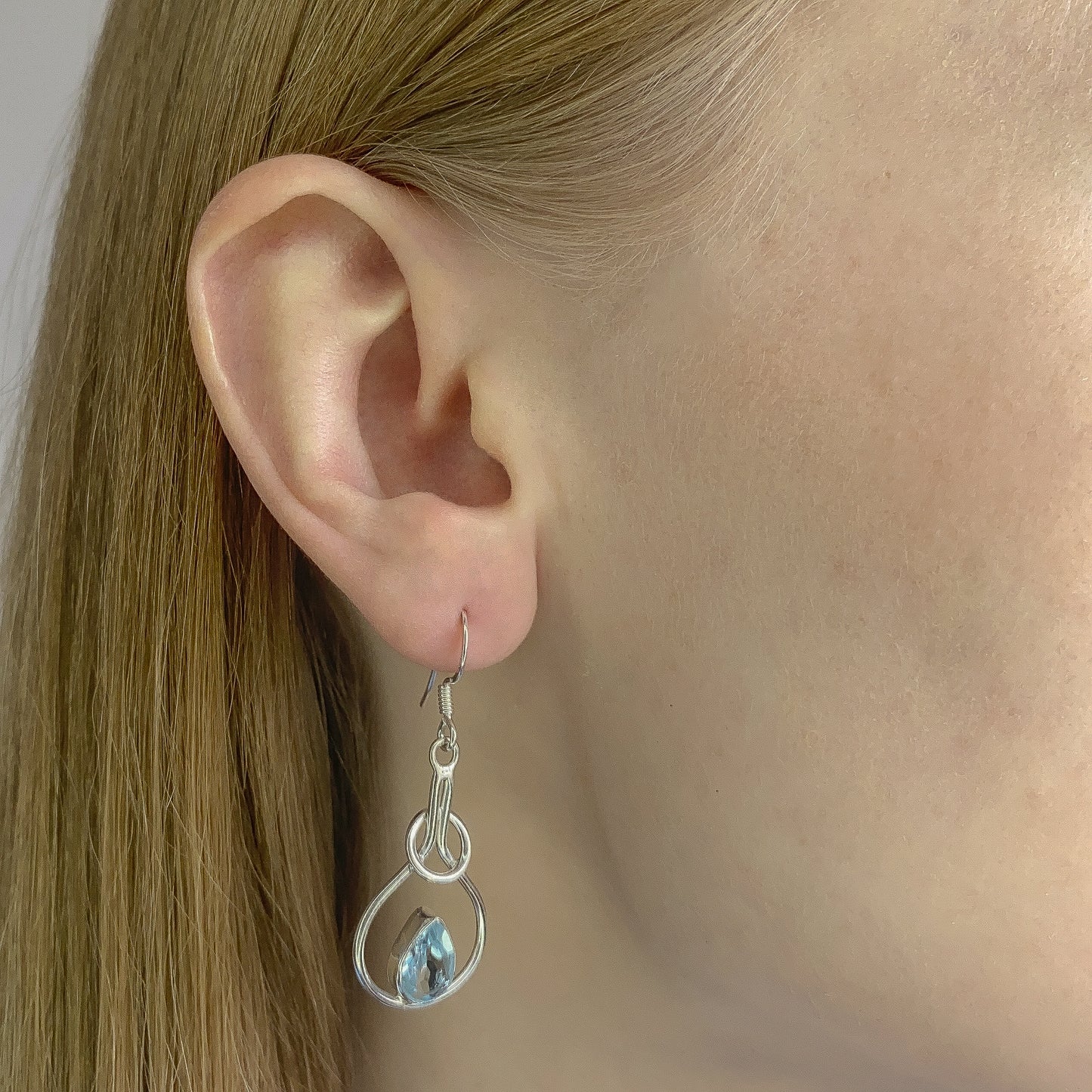 Sterling Silver Teardrop Blue Topaz Drop Earrings