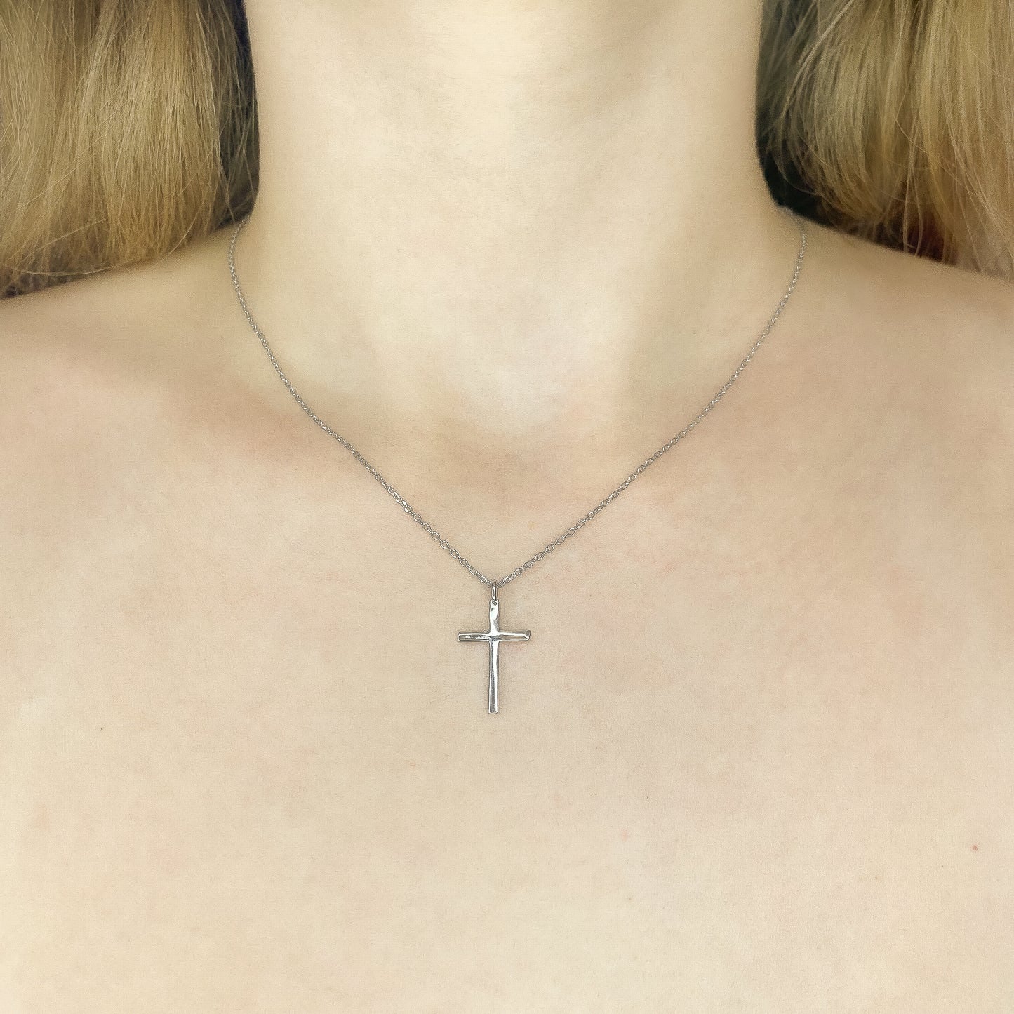 Sterling Silver Rhodium Plated Cross Pendant Necklace