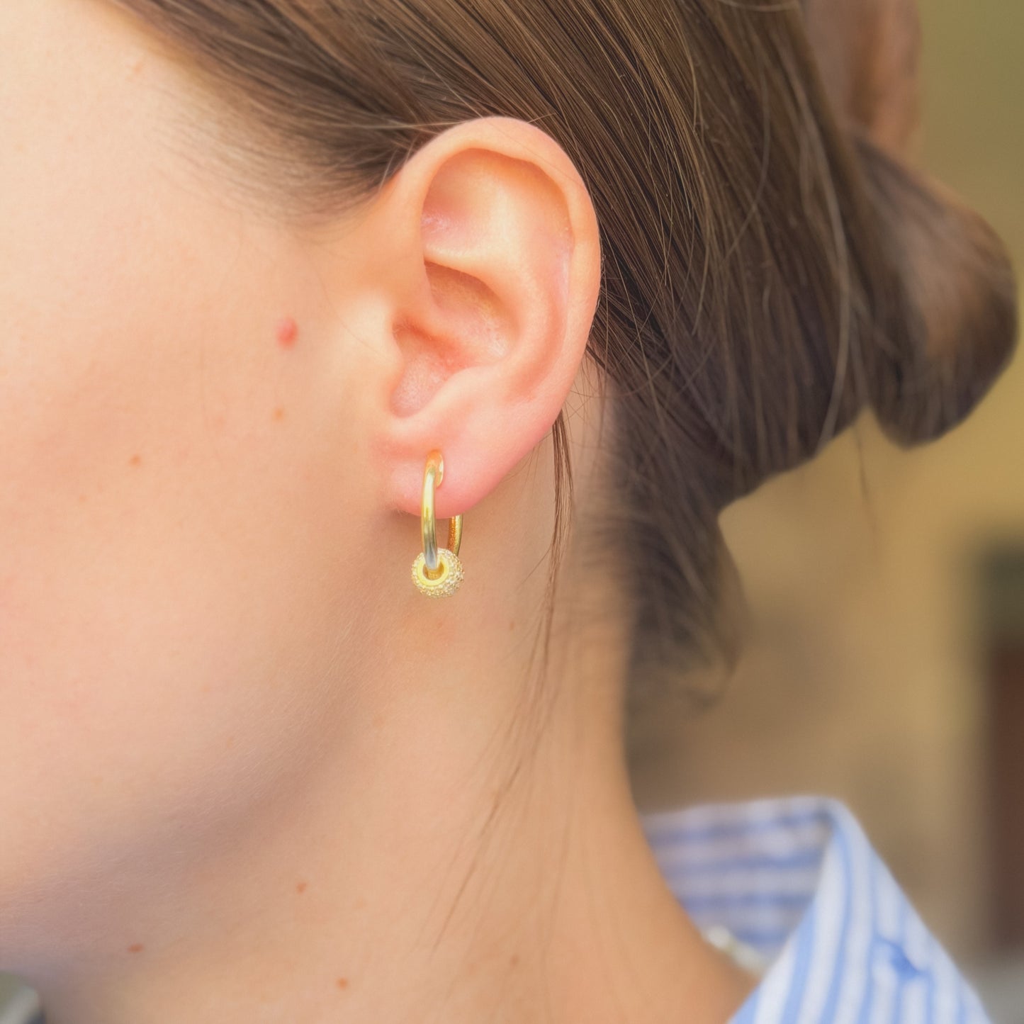 Sterling Silver Gold Plated CZ Bead Hoops