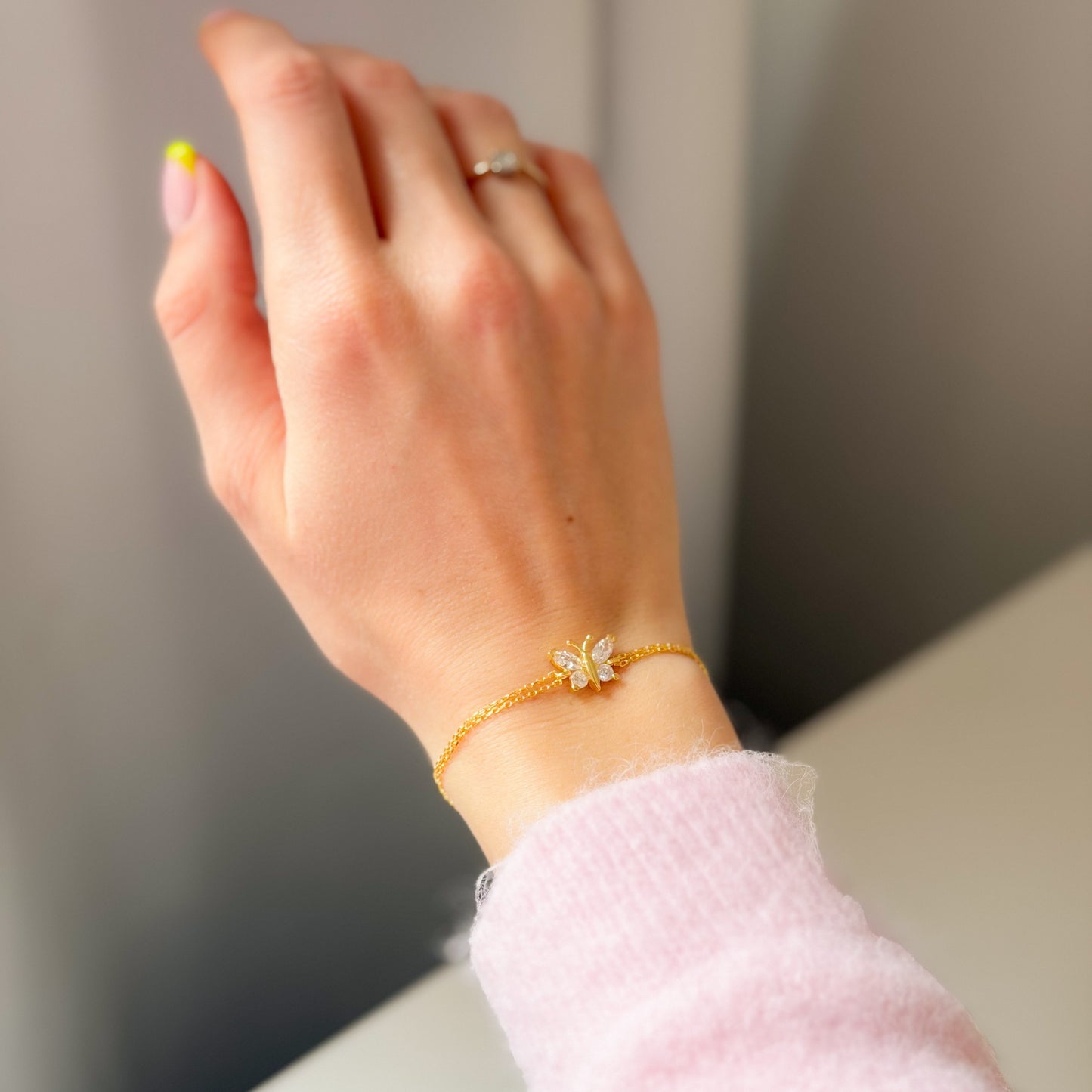 Sterling Silver Gold Plated CZ Butterfly Bracelet