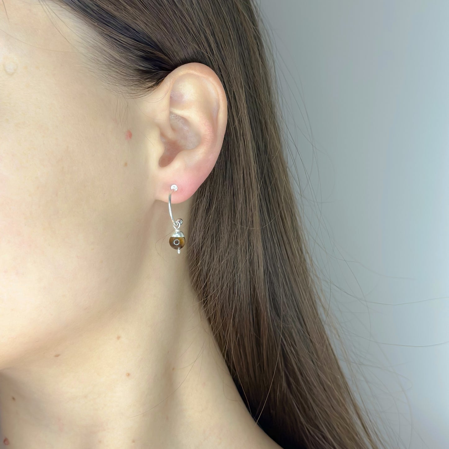 Sterling Silver Tiger Eye Stud Earrings