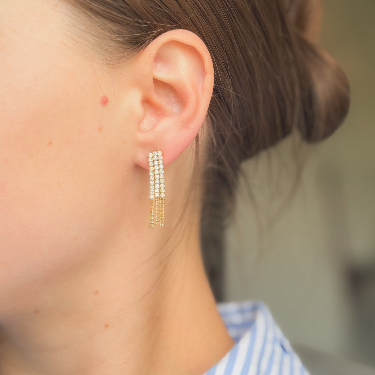 Sterling Silver Gold Plated CZ Drop Earrings