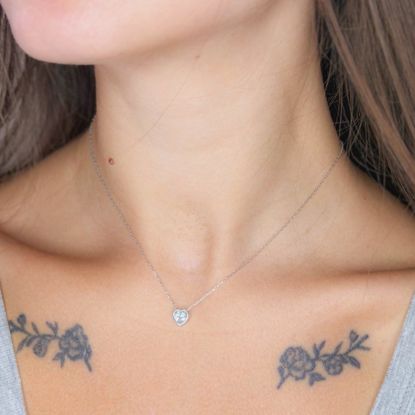 Sterling Silver Rhodium Plated CZ Heart Necklace