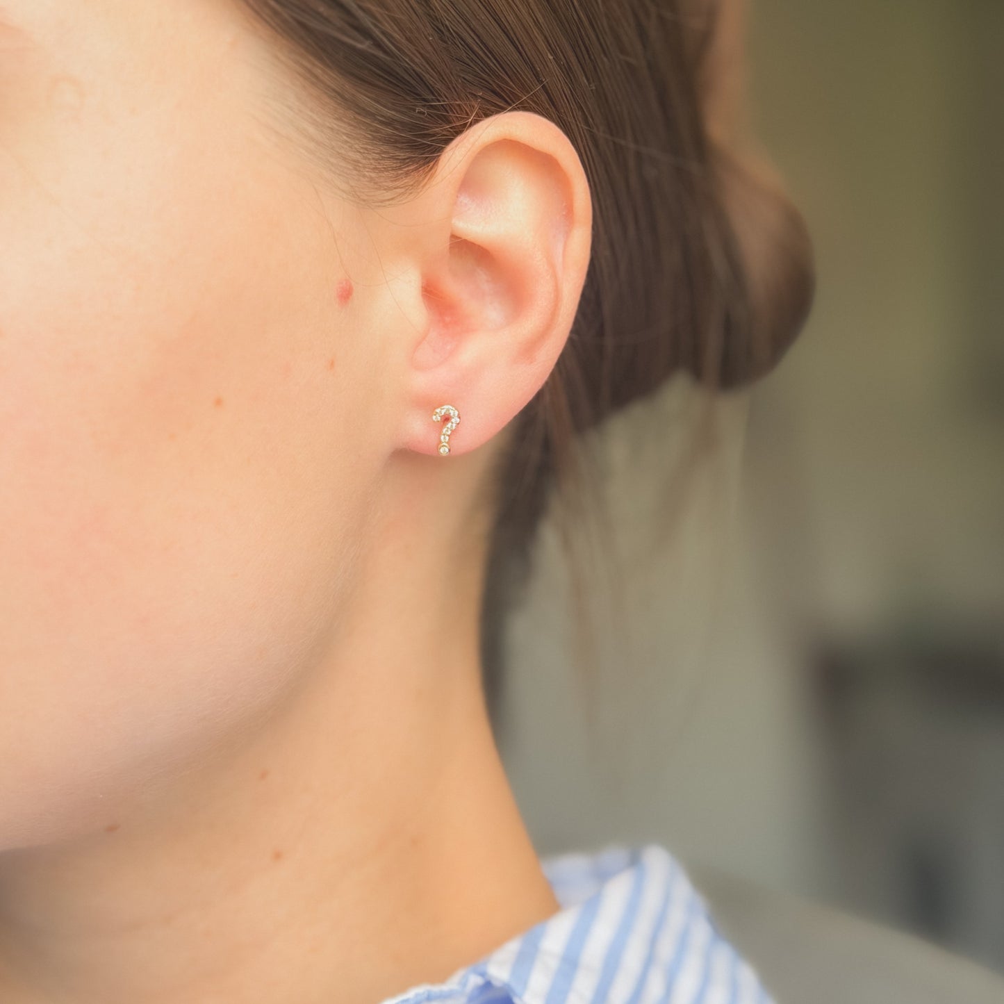 Sterling Silver Gold Plated CZ "& ?" Studs